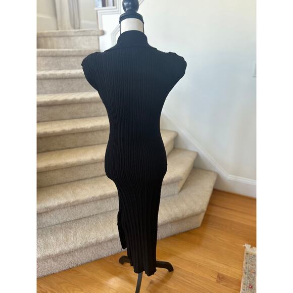 Heartloom Tulip Black Cableknit Stretch Collared Cap Sleeve Midi Knit Dress - Picture 6 of 7